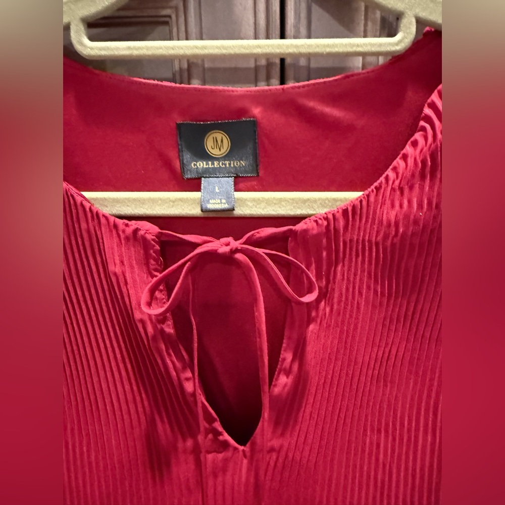 JM Collection Red Ribbed Tie Front Blouse - Picture 3 of 5